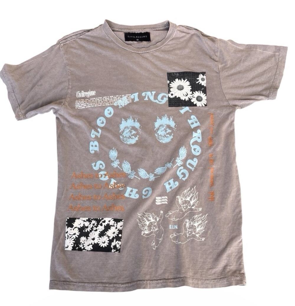 Civil Regime Ashes to Ashes Graphic Tee T-Shirt Streetwear Grunge Smiley Face M